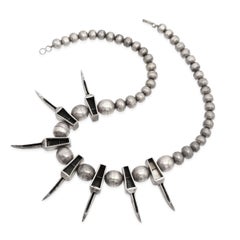 Southwestern Silver Multi-Stone Inlay Bear Claw Motif Beaded Necklace