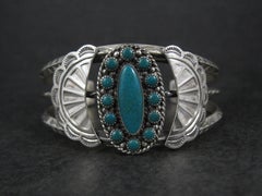 Southwestern Sterling Cluster Cuff Bracelet 6.25 Inches