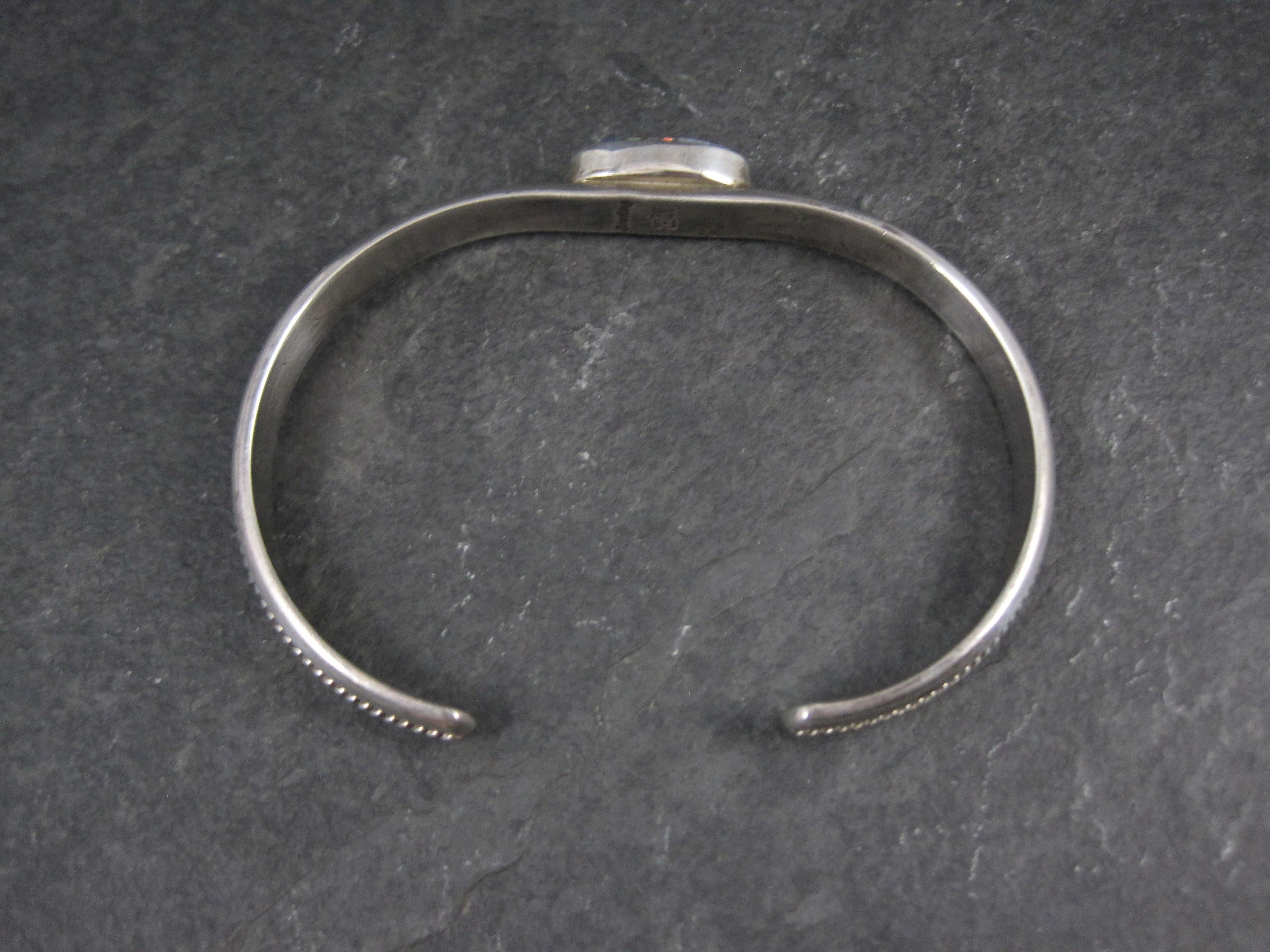 Women's or Men's Southwestern Sterling Denim Lapis and Opal Inlay Cuff Bracelet 6.5 For Sale