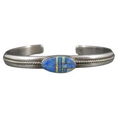 Bracciale a bracciale Southwestern in denim sterling con intarsio di lapis e opale 6,5