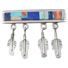 Broche à plumes incrustée en argent sterling du Sud-Ouest signée