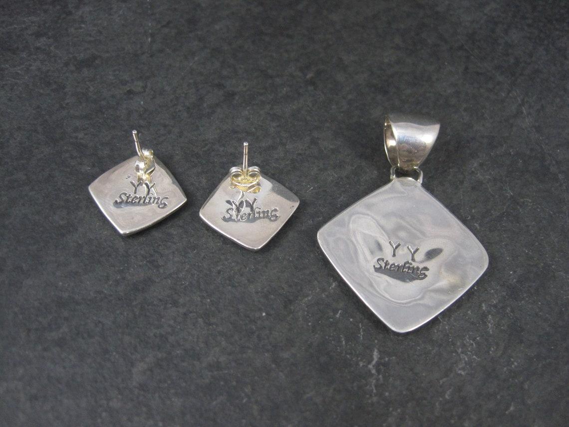 Southwestern Sterling Inlay Pendant and Earrings Jewelry Set For Sale 1