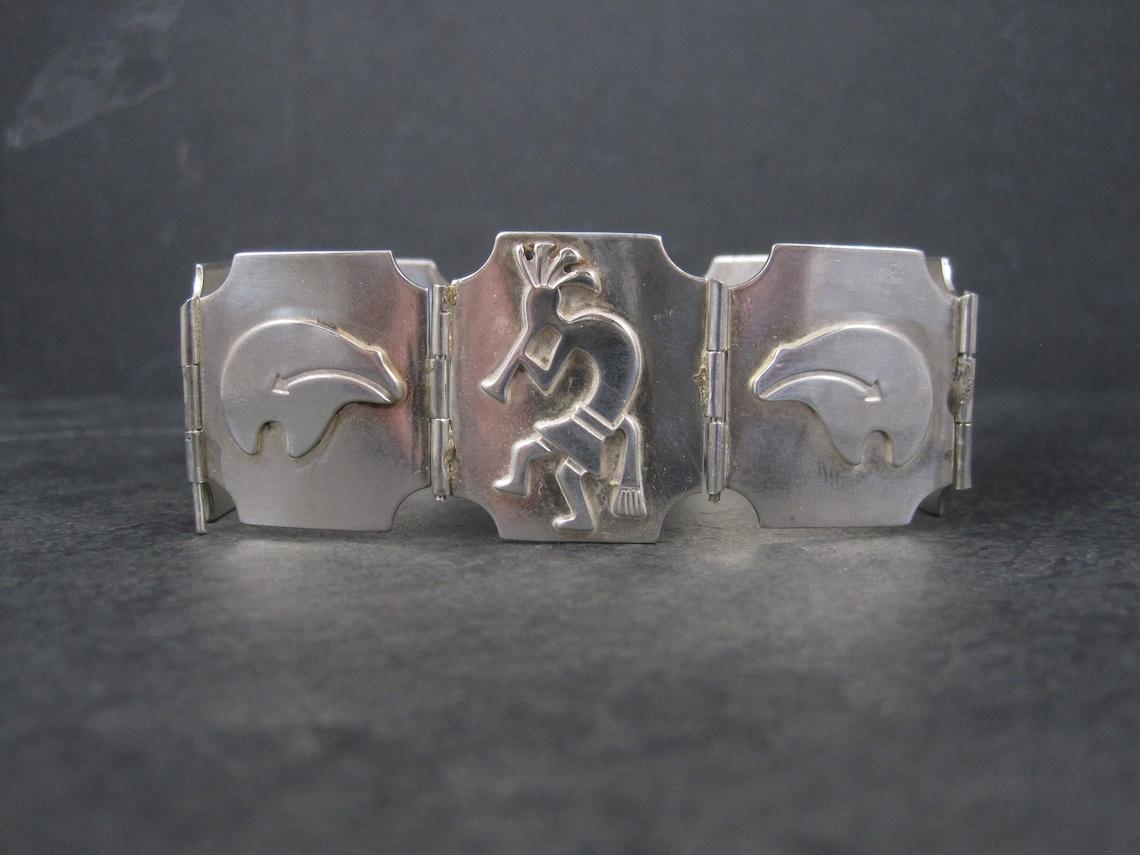 Southwestern Sterling Kokopelli Bear Bracelet 7.5 Inches For Sale 5