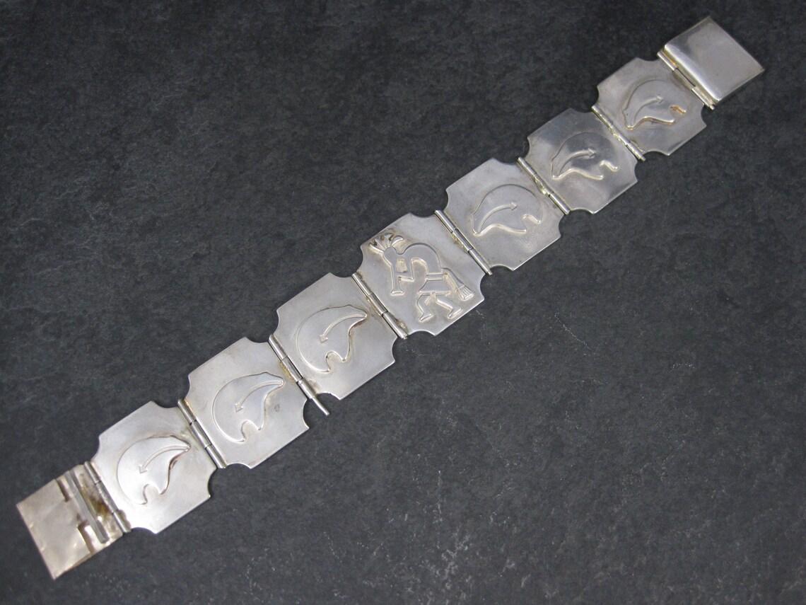 Vintage Navajo Kokopelli Spirit Bear Bracelet 7.5 Inches Sterling Silver For Sale 6