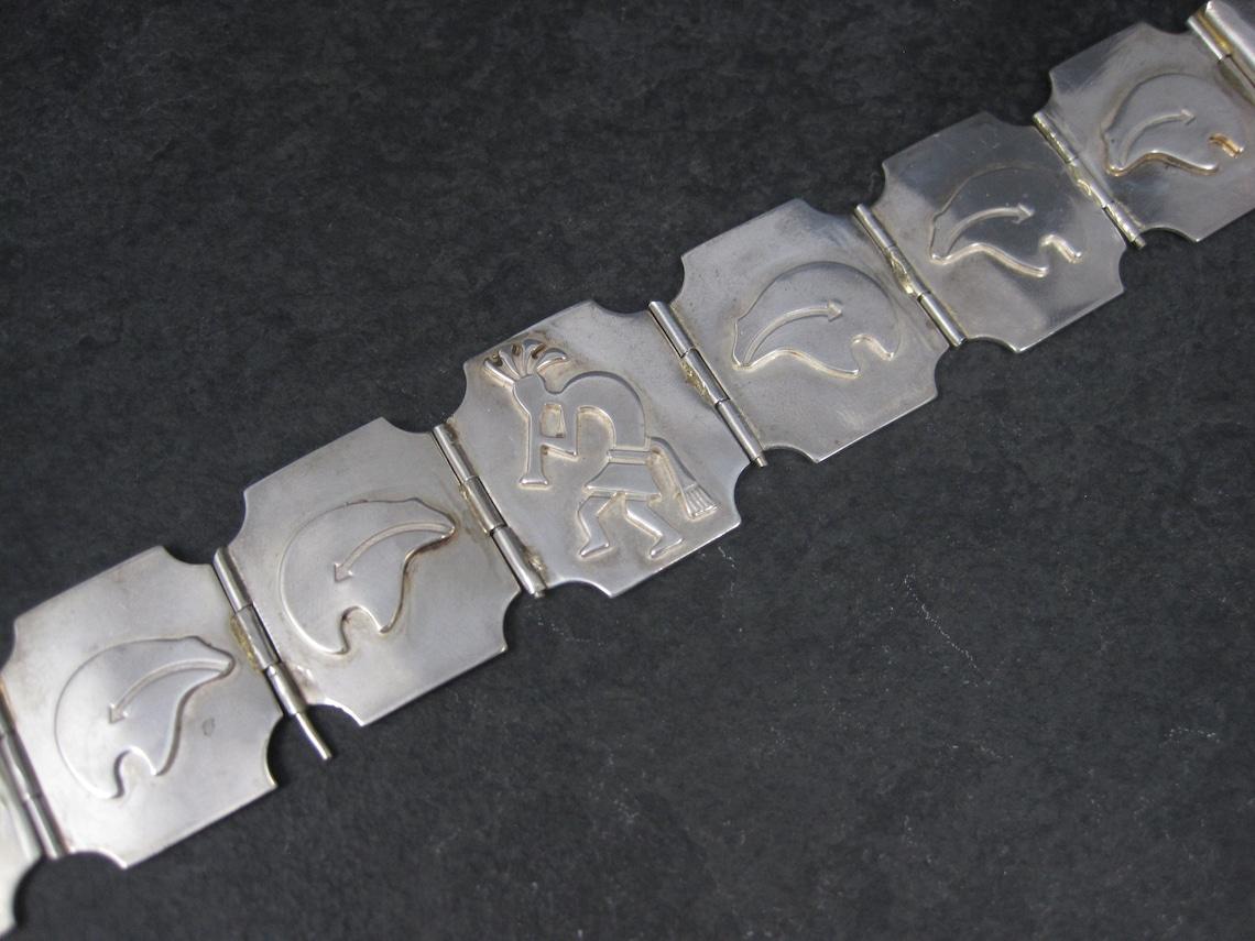 Vintage Navajo Kokopelli Spirit Bear Bracelet 7.5 Inches Sterling Silver For Sale 7