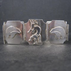 Vintage Navajo Kokopelli Spirit Bear Bracelet 7.5 Inches Sterling Silver