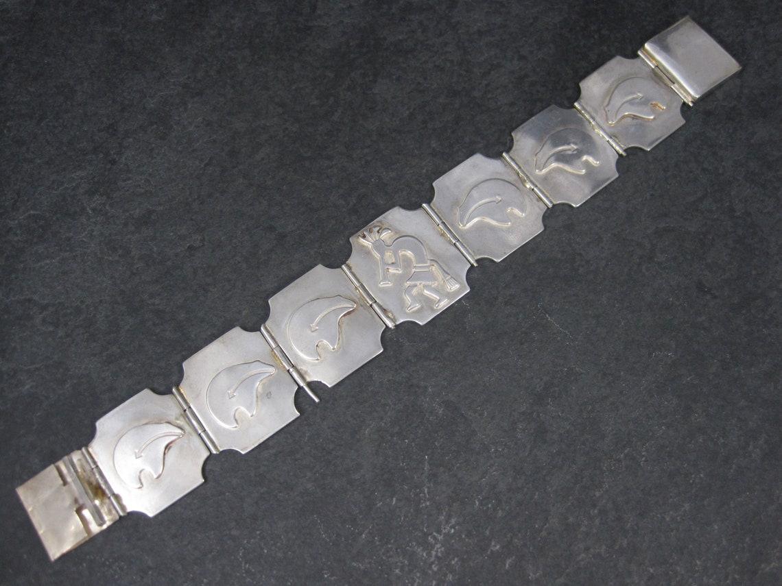 Native American Southwestern Sterling Kokopelli Bear Bracelet 7.5 Inches For Sale
