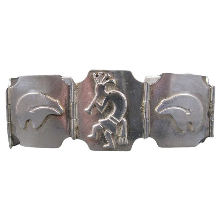 Southwestern Sterling Kokopelli Bear Bracelet 7.5 Inches For Sale