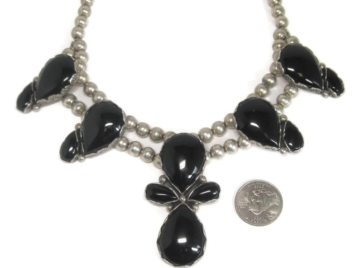 Southwestern Sterling Onyx Necklace For Sale 4