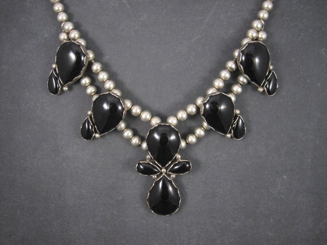 Southwestern Sterling Onyx Necklace For Sale 5