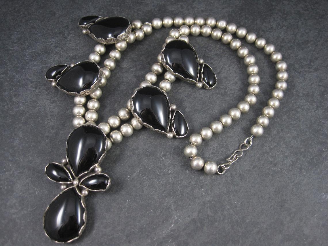 Southwestern Sterling Onyx Necklace In Excellent Condition For Sale In Webster, SD