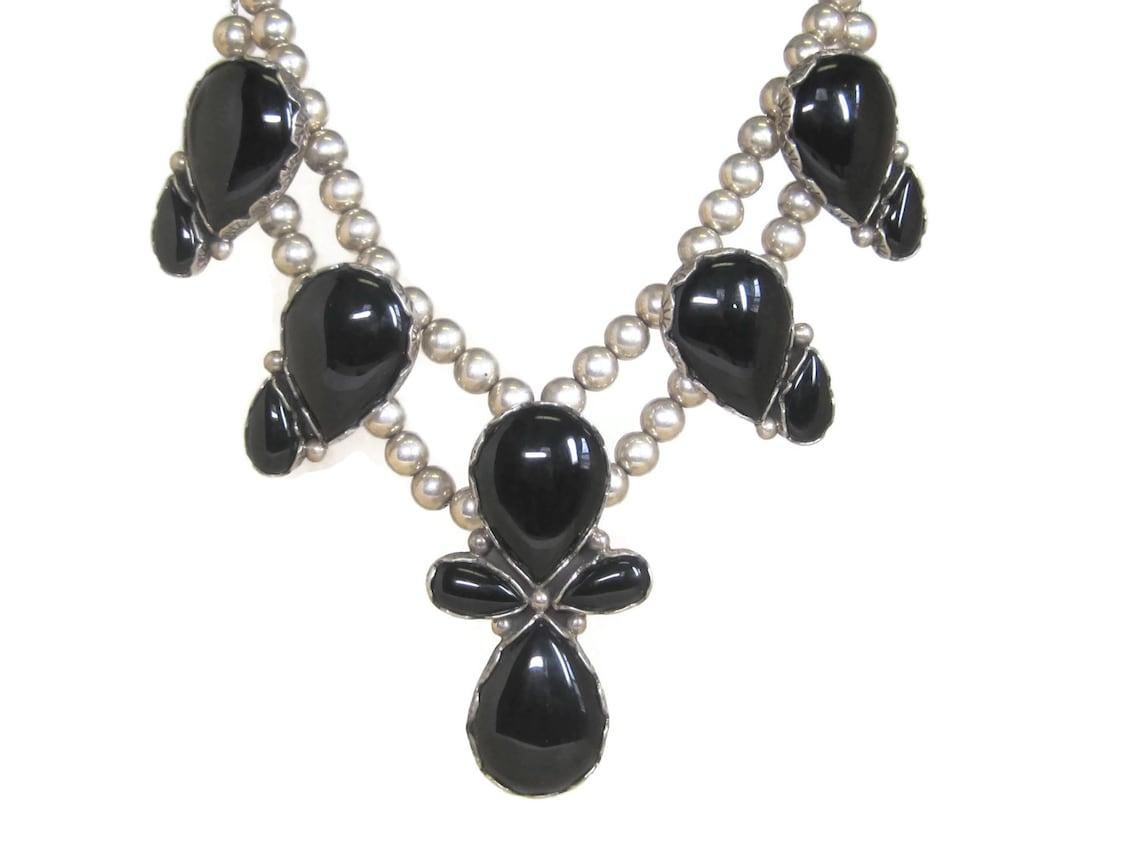 Southwestern Sterling Onyx Necklace For Sale 2