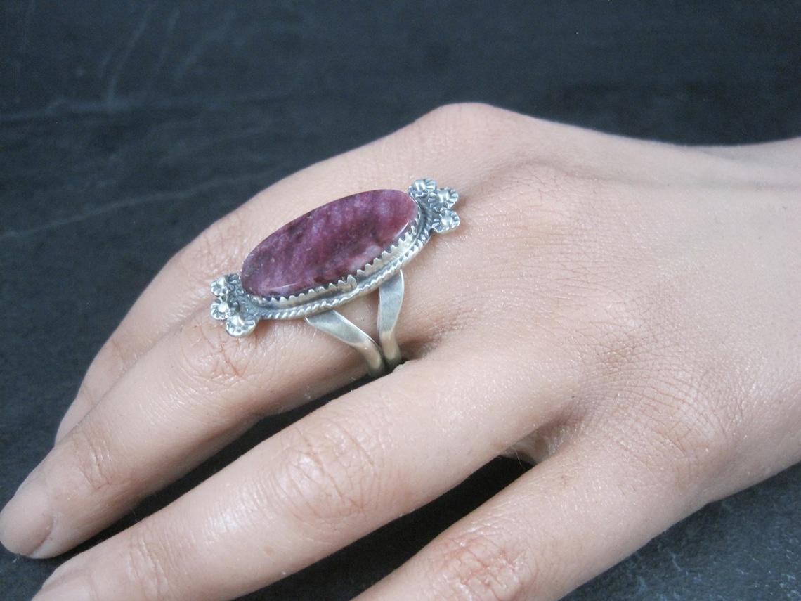 Southwestern Sterling Purple Spiny Oyster Ring Size 9 Signed For Sale 2
