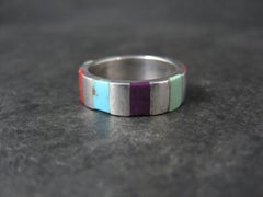 Vintage Southwestern Sterling Silver Inlaid Band Ring Size 7