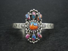 Southwestern Sterling Silver Mohave Turquoise Spiny Oyster Cuff Bracelet 6.25"