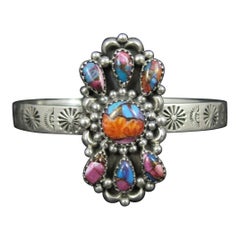 Southwestern Sterling Silver Mohave Turquoise Spiny Oyster Cuff Bracelet 6.25"