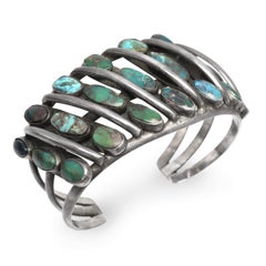 Southwestern Sterling Silver Turquoise Openwork Cuff Bracelet