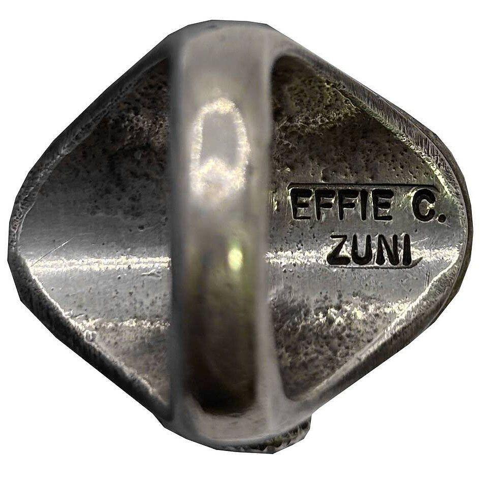 Mid-20th Century Southwestern Sterling Silver Turquoise Size 10 Zuni Snake Ring by Effie Calavaza For Sale
