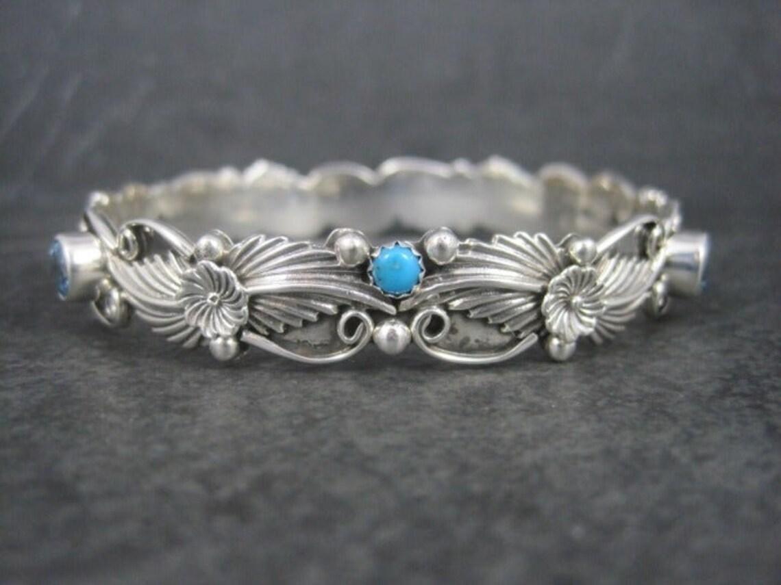 Southwestern Sterling Topaz Turquoise Bangle Bracelet In New Condition For Sale In Webster, SD