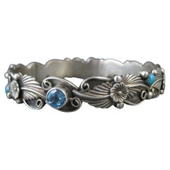 Southwestern Sterling Silber Blau Topas & Türkis Armreif Armband 7,5"