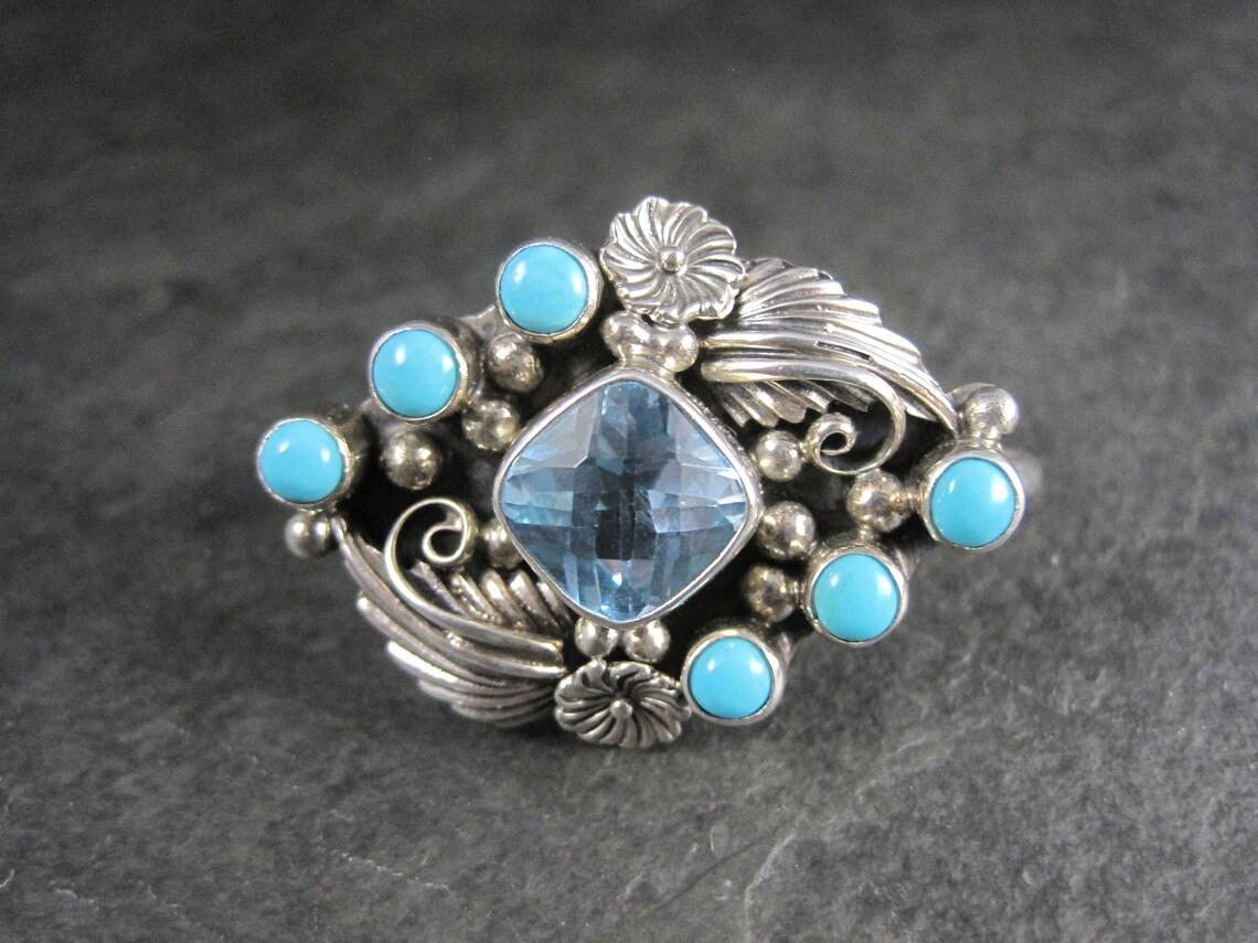 Southwestern Sterling Topaz Turquoise Two Finger Ring Sizes 9 and 8.5 In New Condition For Sale In Webster, SD
