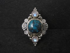 Southwestern Sterling Turquoise and Moonstone Ring Size 7