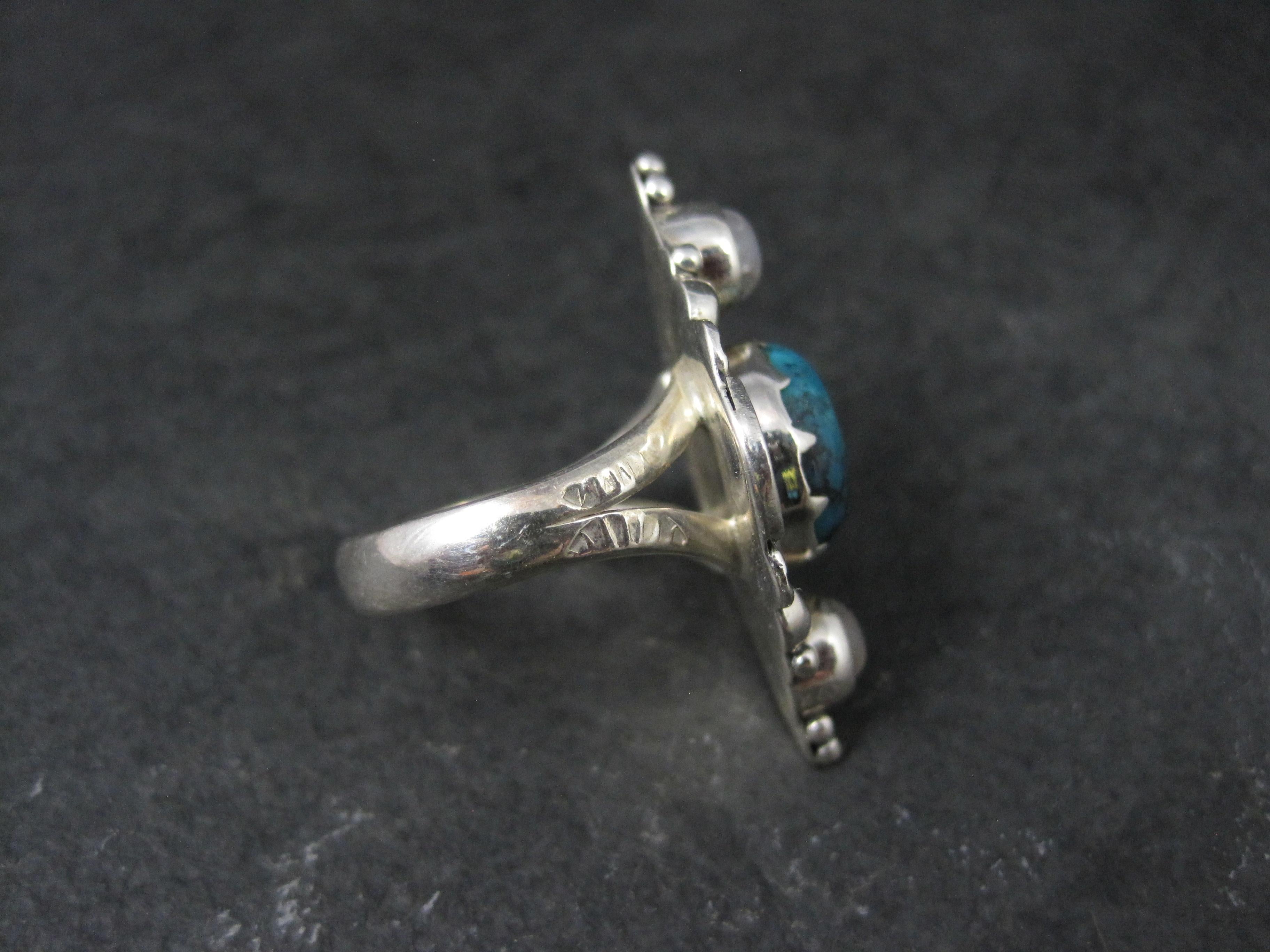 Southwestern Sterling Turquoise and Moonstone Ring Size 7 In Excellent Condition For Sale In Webster, SD
