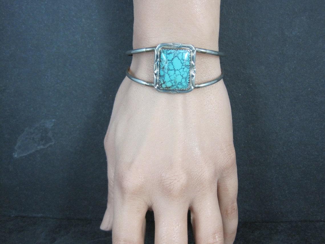 Southwestern Sterling Turquoise Cuff Bracelet 6 Inches 1