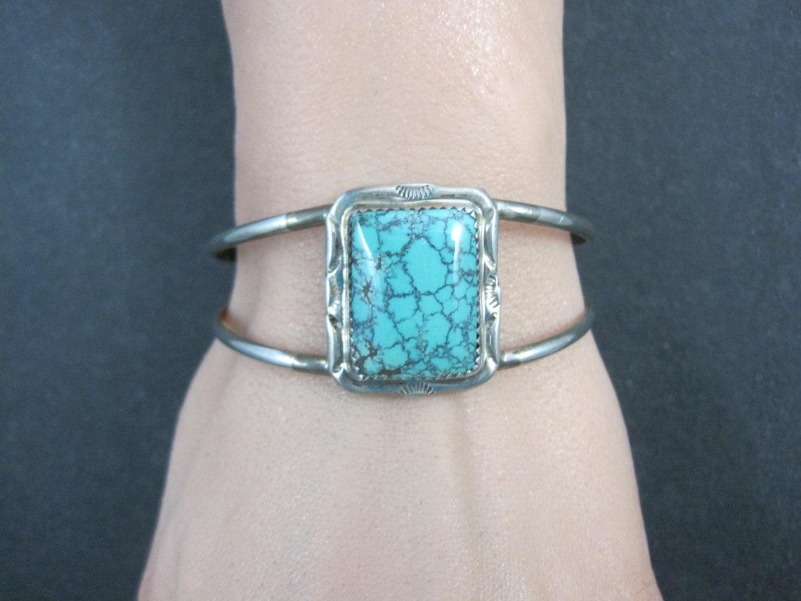 Southwestern Sterling Turquoise Cuff Bracelet 6 Inches 2