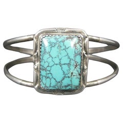 Southwestern Sterling Turquoise Cuff Bracelet 6 Inches