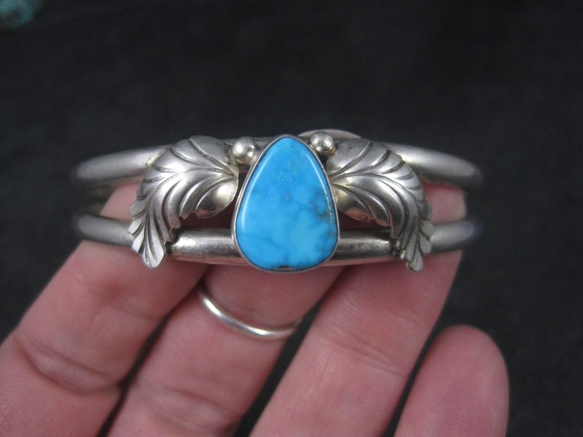 Southwestern Sterling Turquoise Cuff Bracelet 6.25 Inches For Sale 3