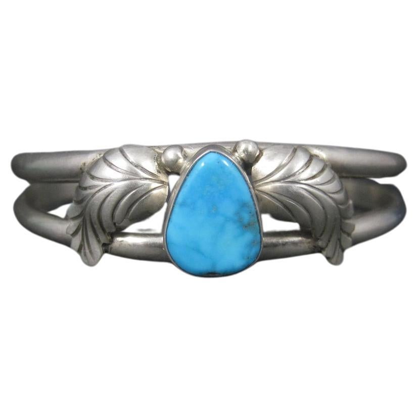 Southwestern Sterling Turquoise Cuff Bracelet 6.25 Inches For Sale