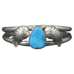 Bracelet manchette Southwestern Sterling Turquoise 6.25 Inches