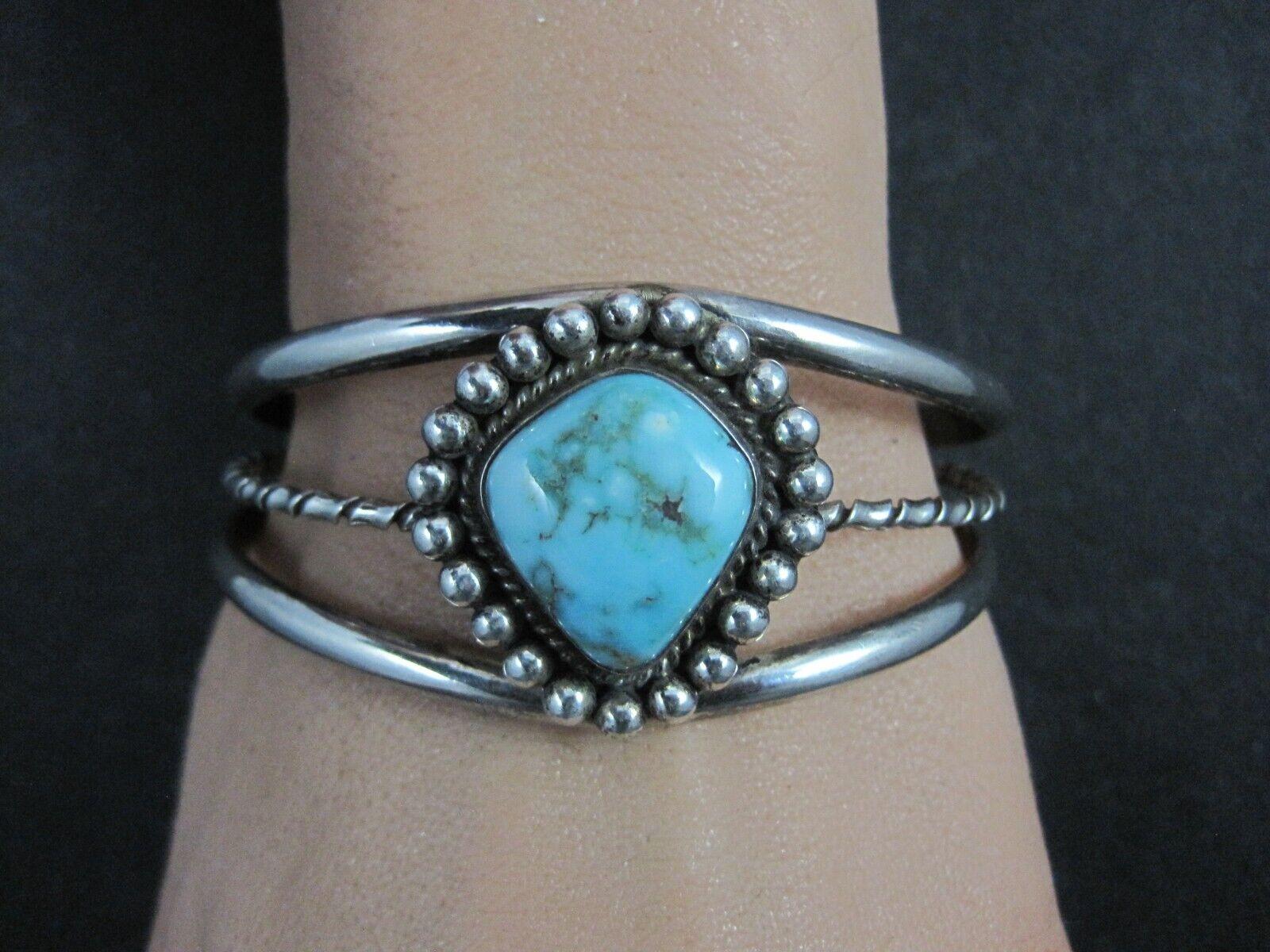 Southwestern Sterling Turquoise Cuff Bracelet 6.5 Inches For Sale 2