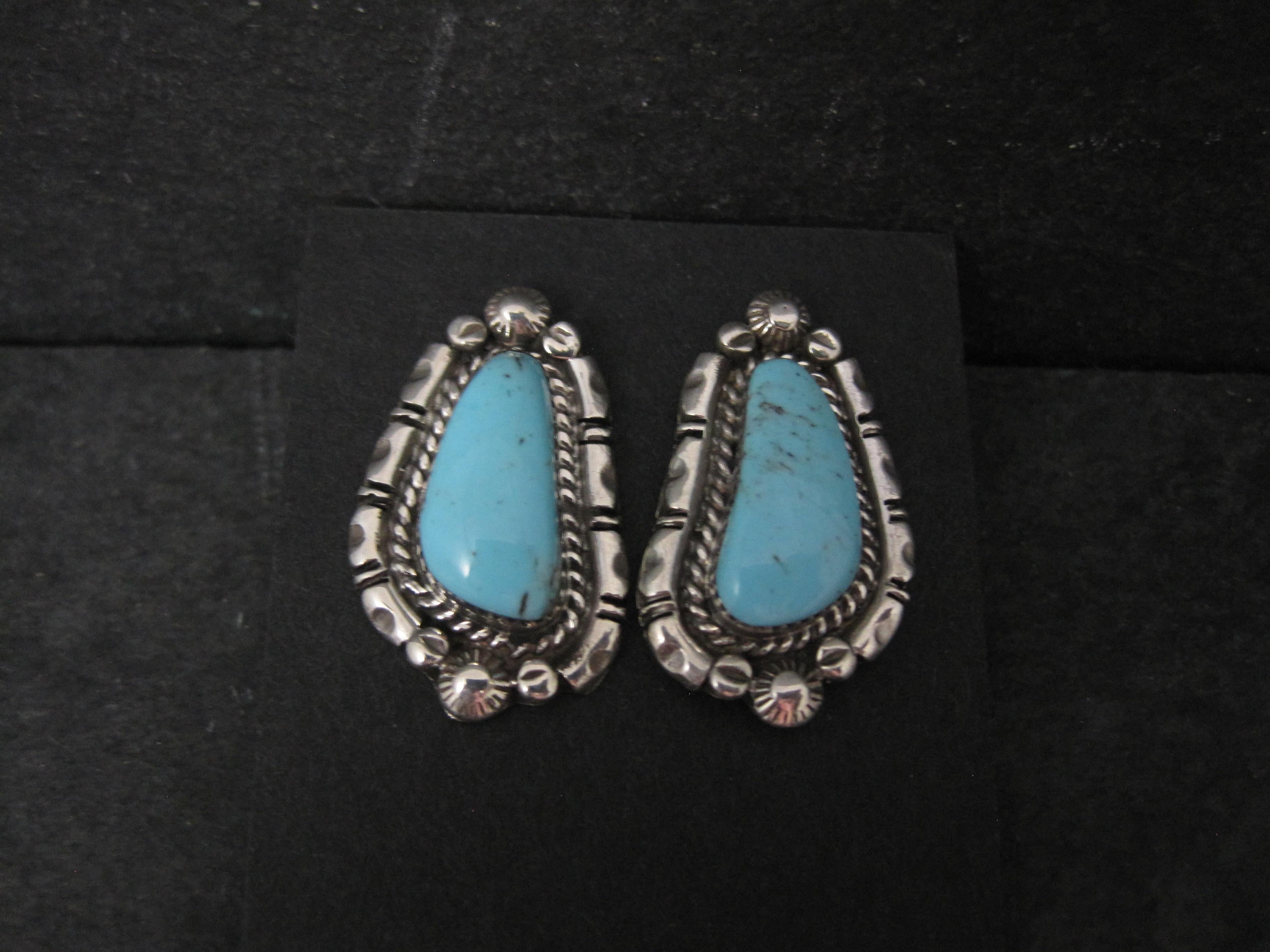 Native American Southwestern Sterling Turquoise Earrings For Sale