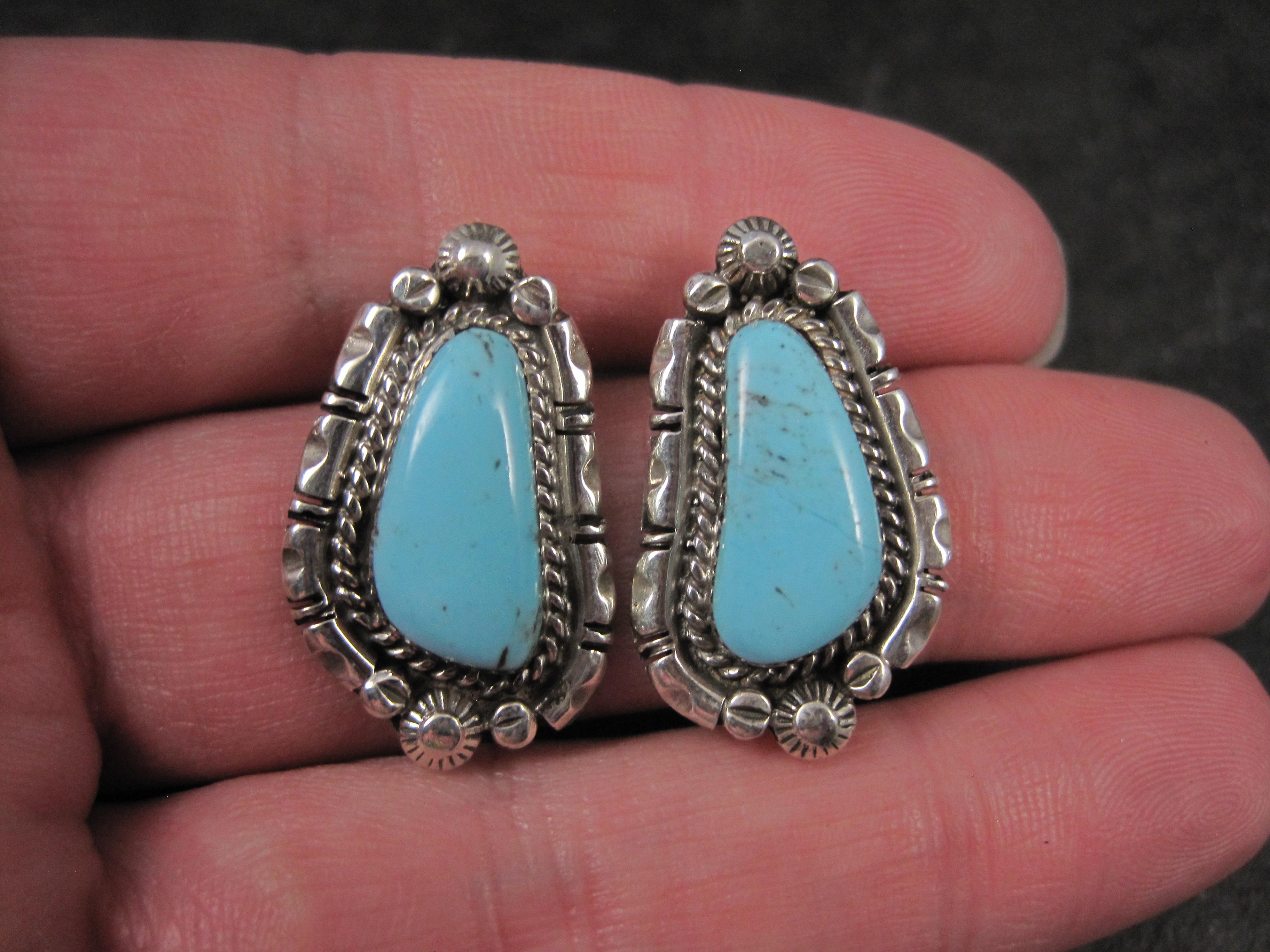 Southwestern Sterling Turquoise Earrings For Sale 1