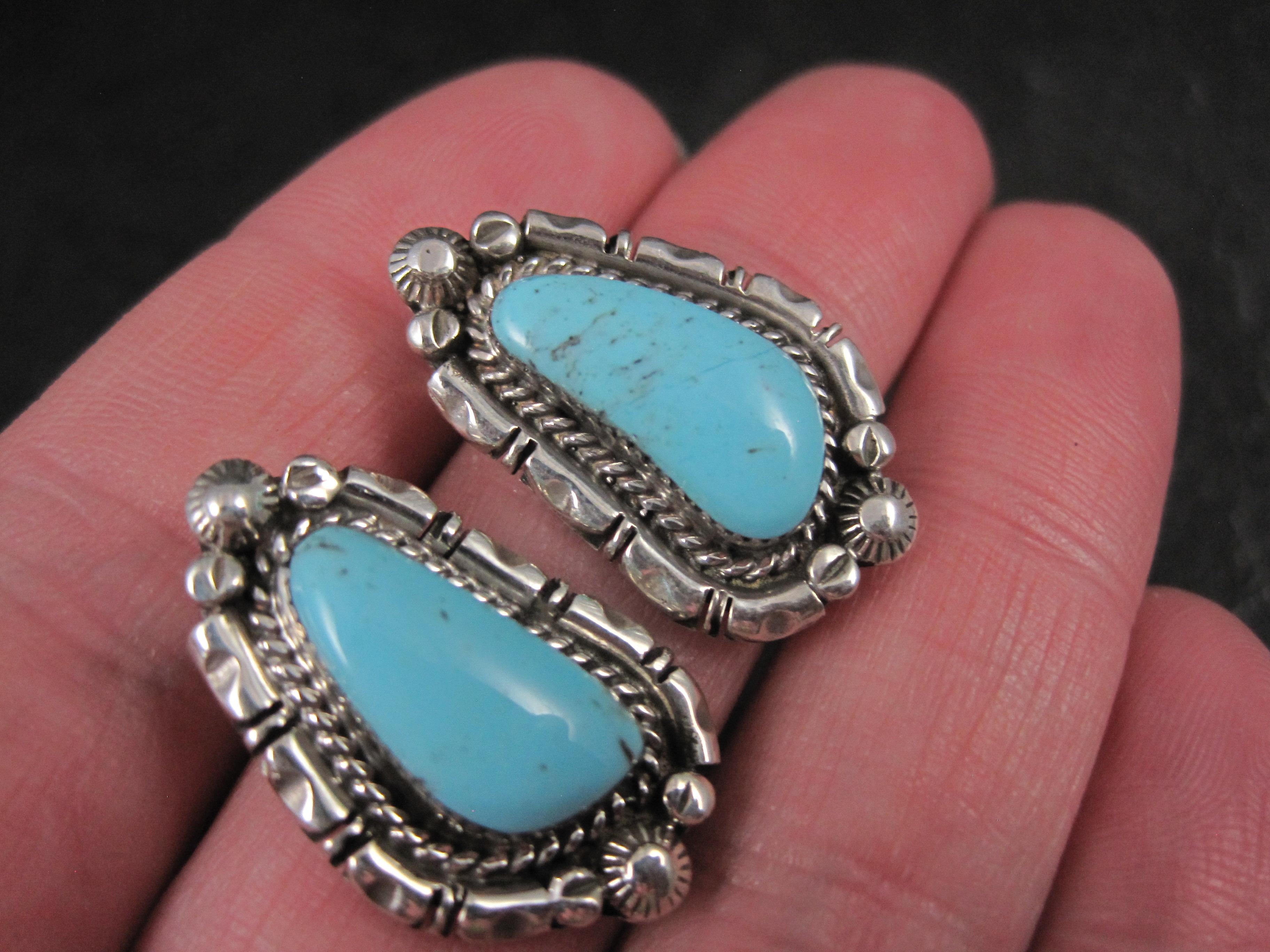 Southwestern Sterling Turquoise Earrings For Sale 2