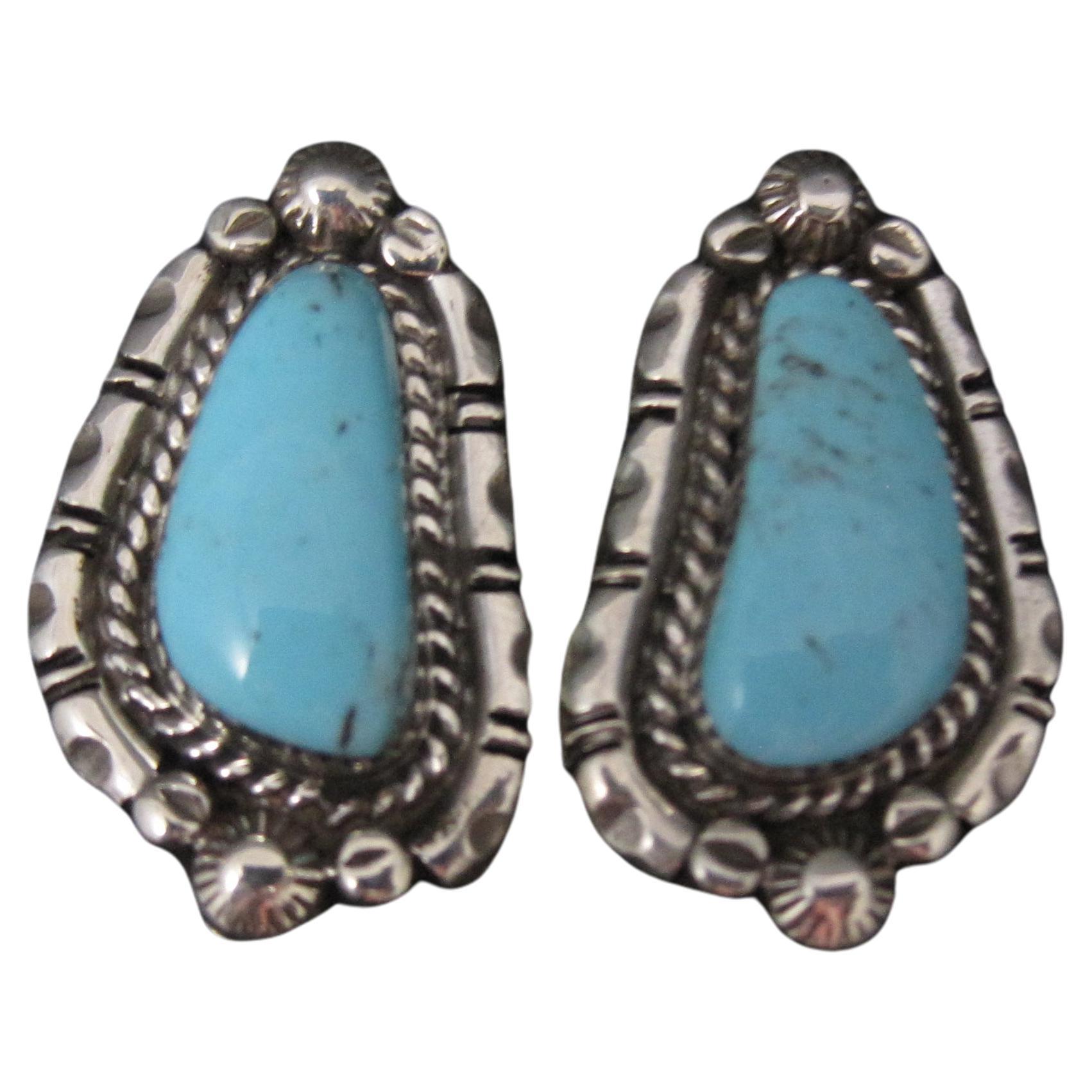 Southwestern Sterling Turquoise Earrings For Sale