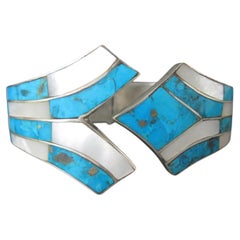 Bracciale Clamper in sterling turchese e madreperla del sud-ovest, 6,75 pollici