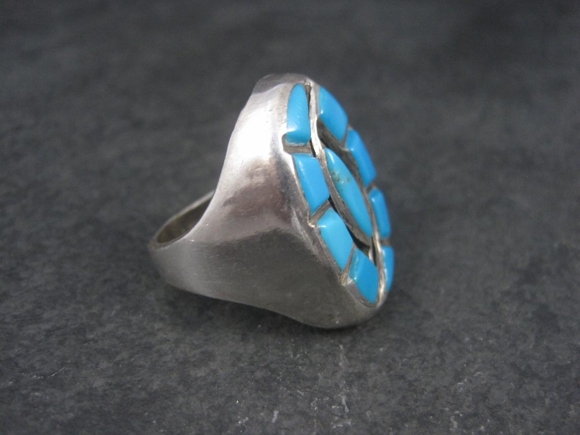 Southwestern Sterling Zuni Turquoise Hummingbird Ring Size 10.5 For Sale 4