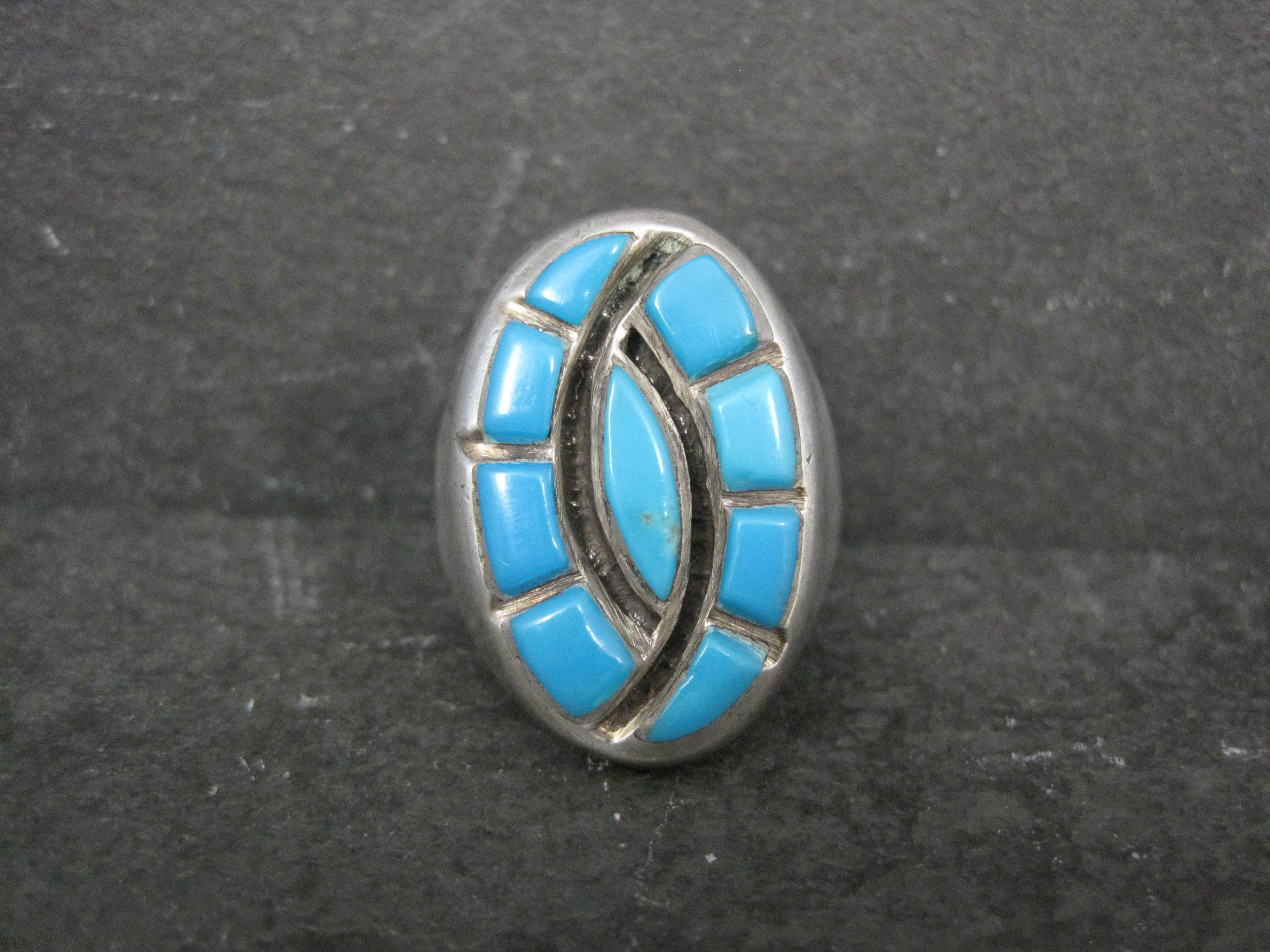 Southwestern Sterling Zuni Turquoise Hummingbird Ring Size 10.5 For Sale 5