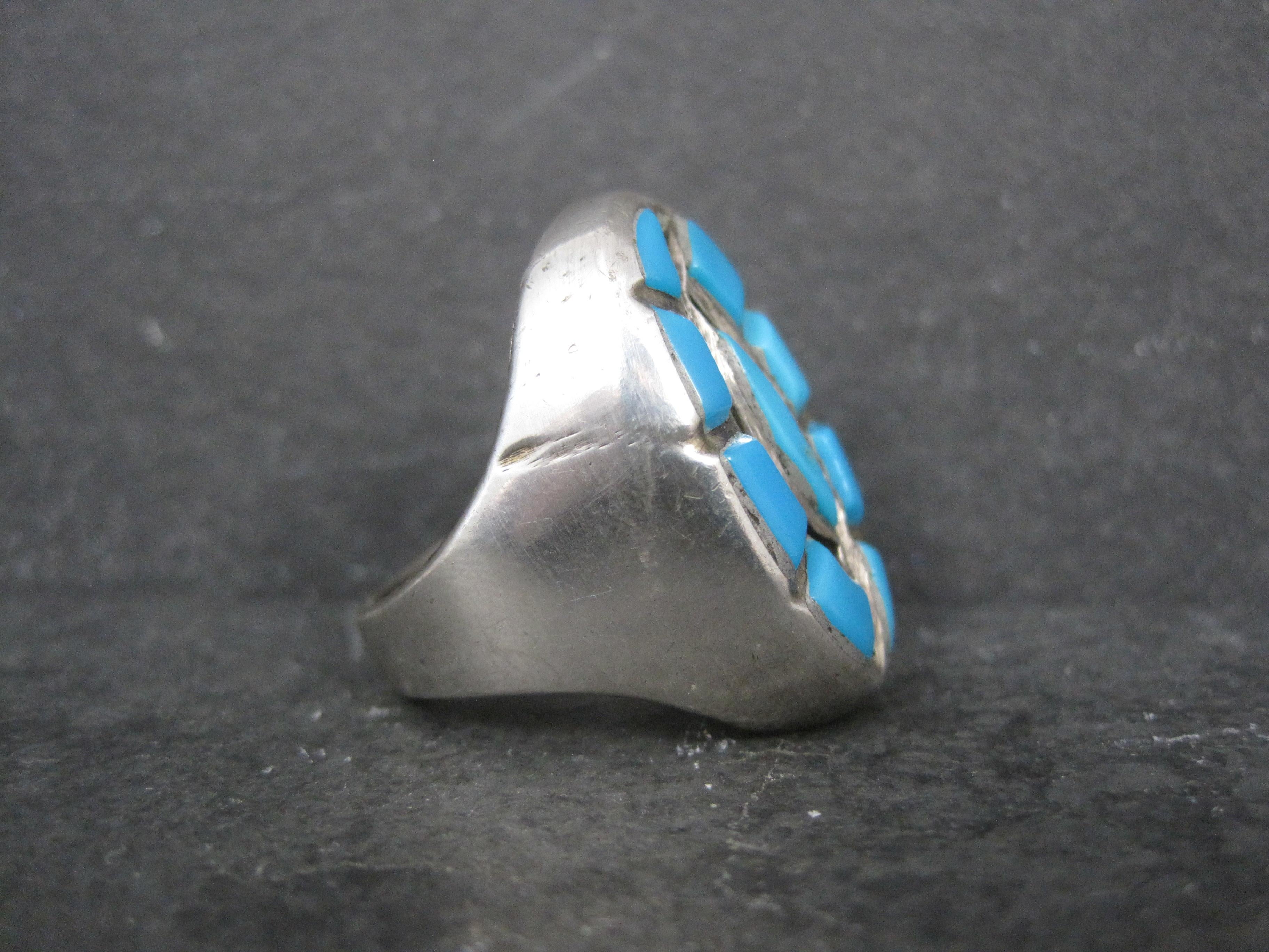 Southwestern Sterling Zuni Turquoise Hummingbird Ring Size 10.5 For Sale 6