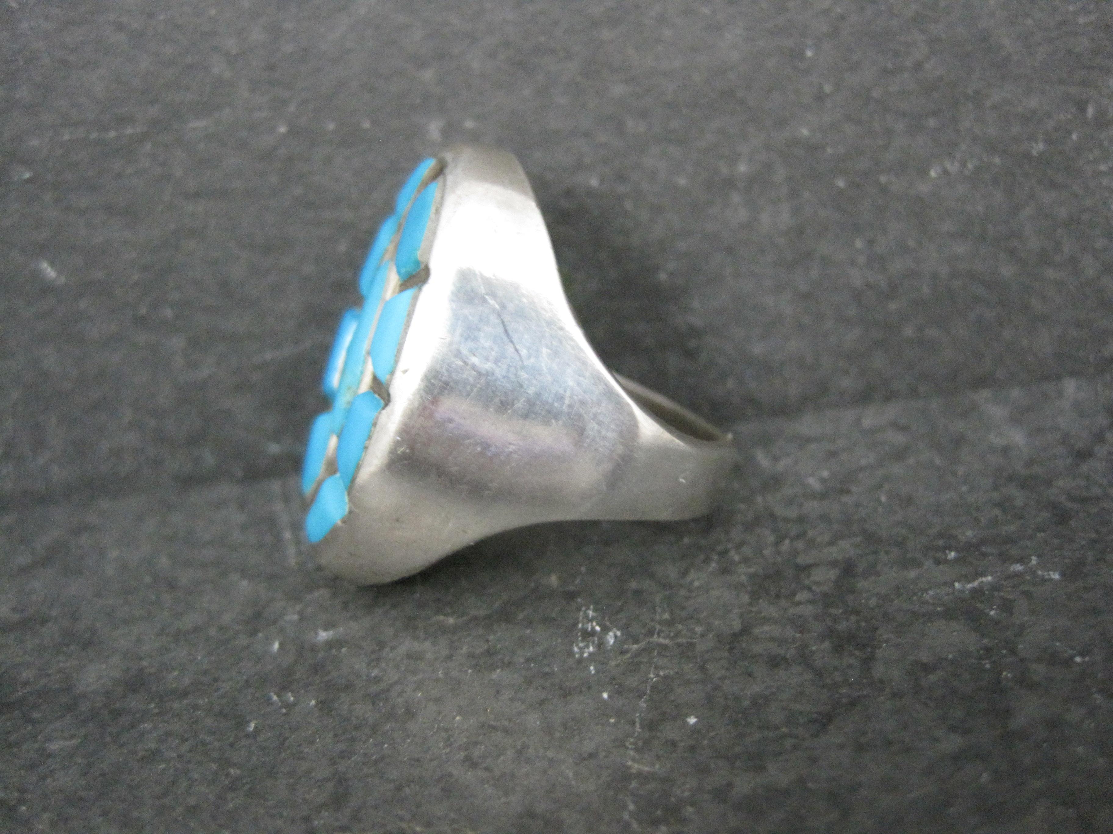 Southwestern Sterling Zuni Turquoise Hummingbird Ring Size 10.5 For Sale 9