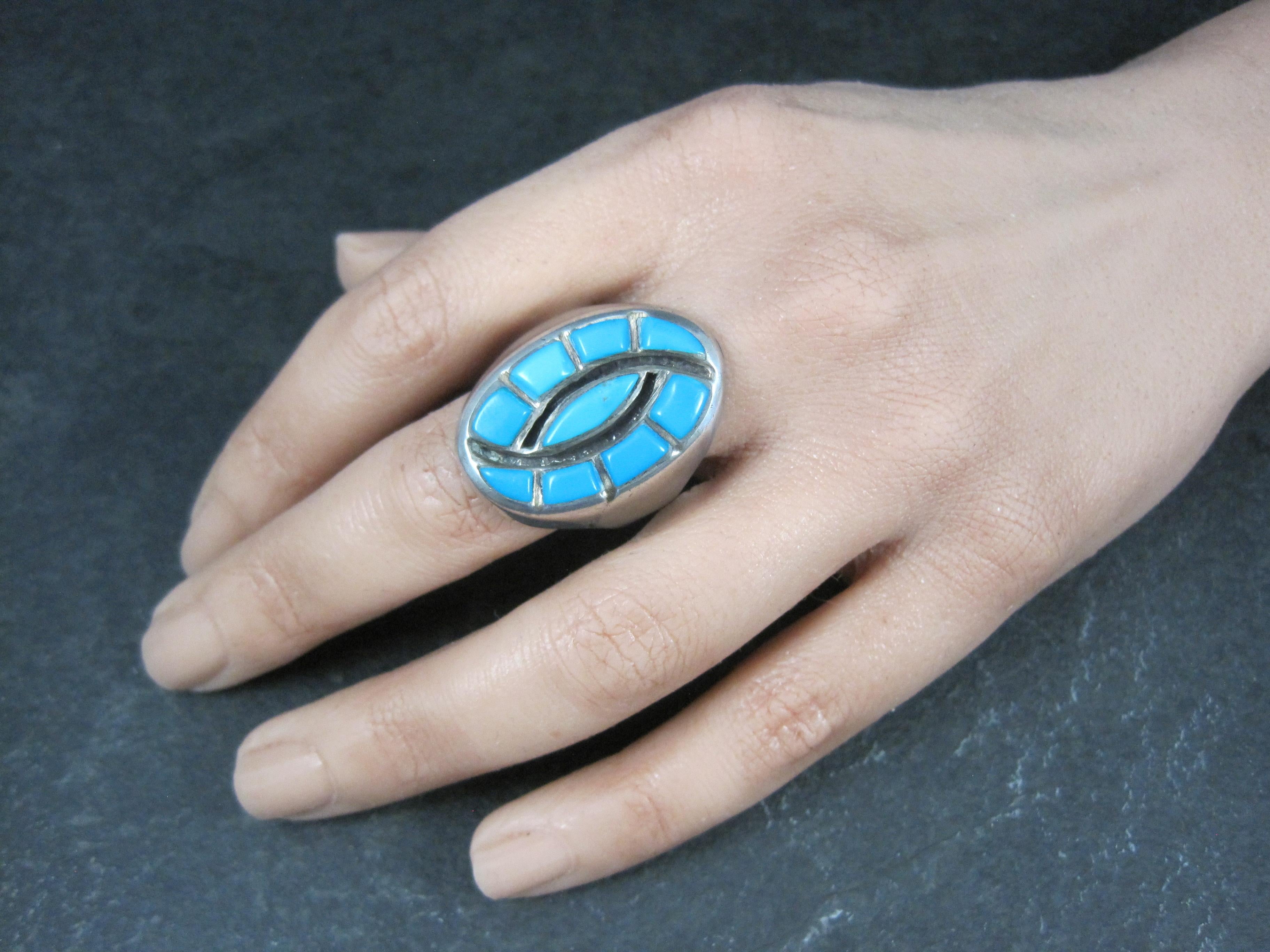 Southwestern Sterling Zuni Turquoise Hummingbird Ring Size 10.5 For Sale 10