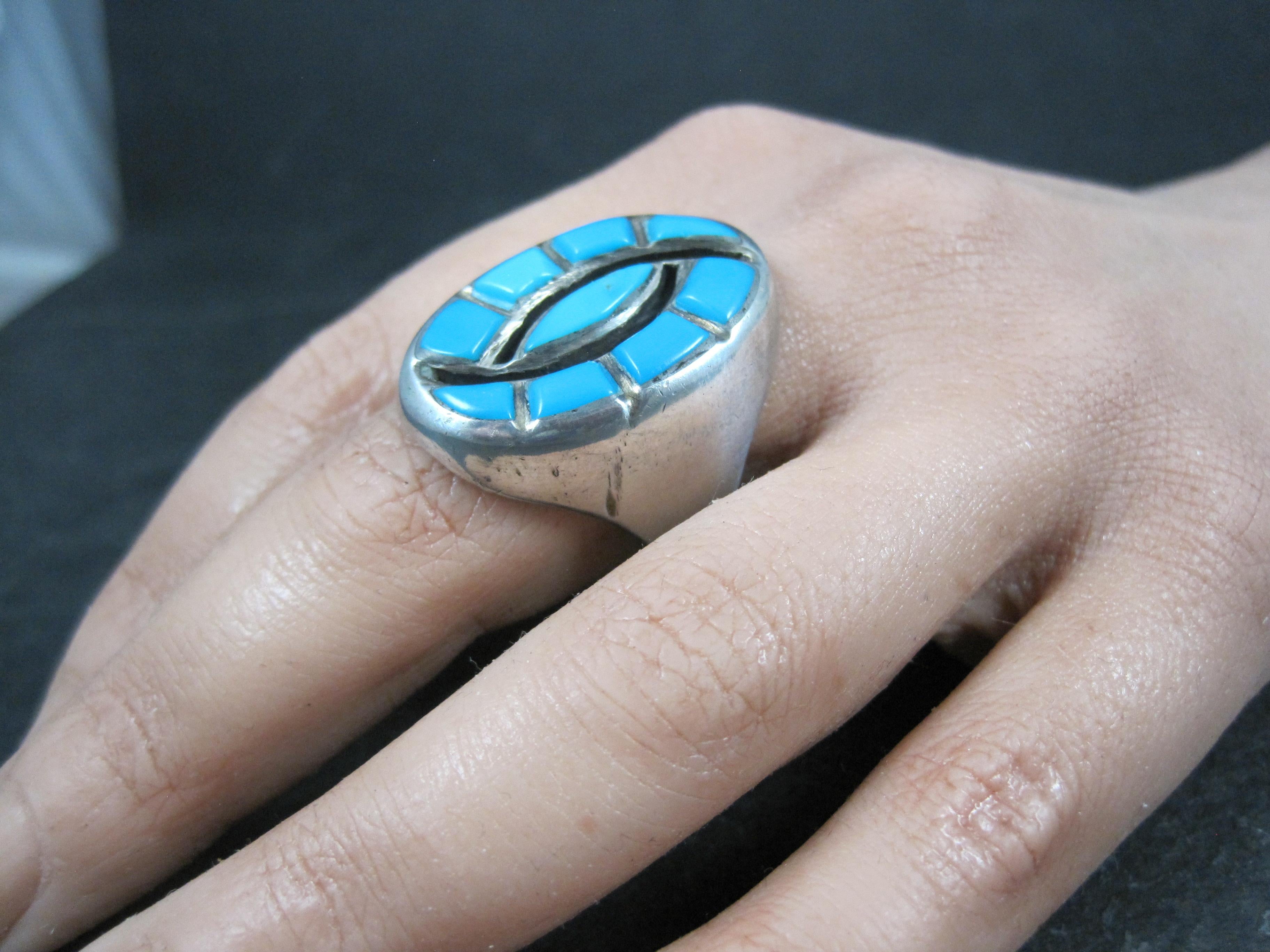 Southwestern Sterling Zuni Turquoise Hummingbird Ring Size 10.5 For Sale 11