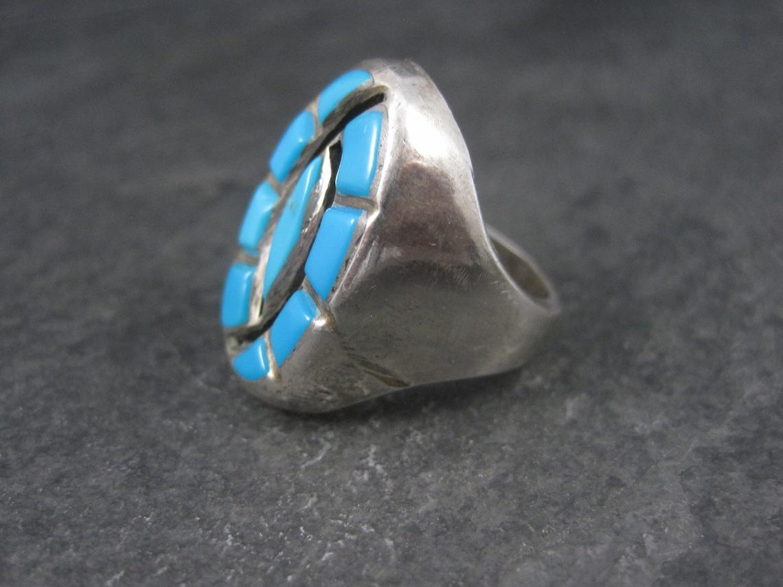 Southwestern Sterling Zuni Turquoise Hummingbird Ring Size 10.5 In Good Condition For Sale In Webster, SD