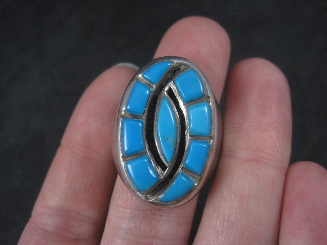 Southwestern Sterling Zuni Turquoise Hummingbird Ring Size 10.5 For Sale 1