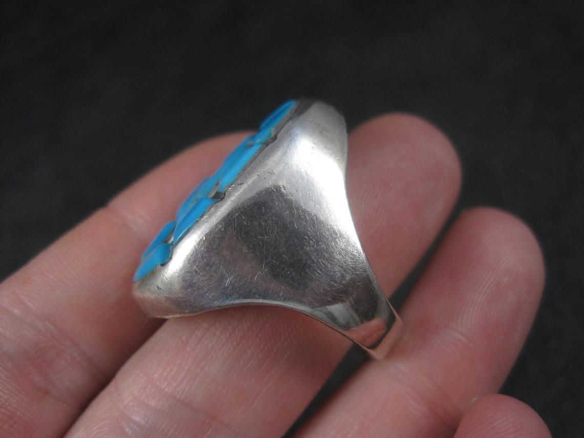 Southwestern Sterling Zuni Turquoise Hummingbird Ring Size 10.5 For Sale 2