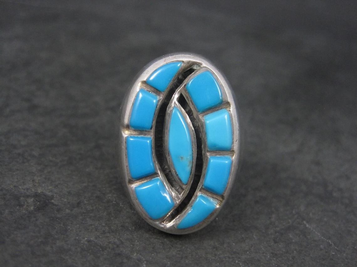 Southwestern Sterling Zuni Turquoise Hummingbird Ring Size 10.5 For Sale 3