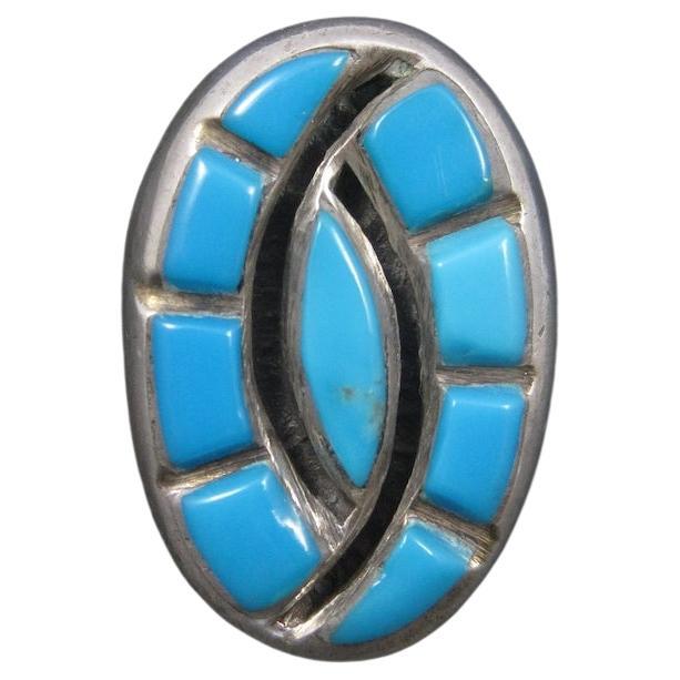 Southwestern Sterling Zuni Turquoise Hummingbird Ring Size 10.5 For Sale